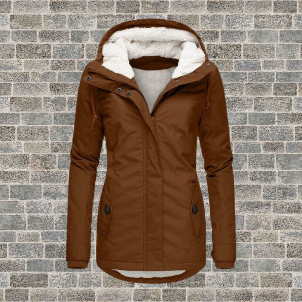Women's pleated hooded teddy-lined winter coat