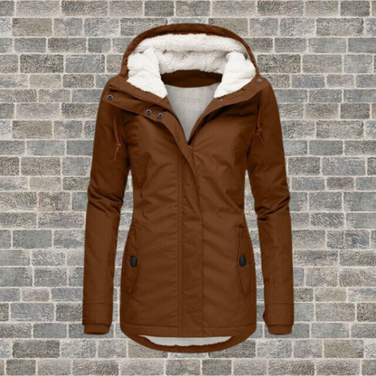 Women's pleated hooded teddy-lined winter coat