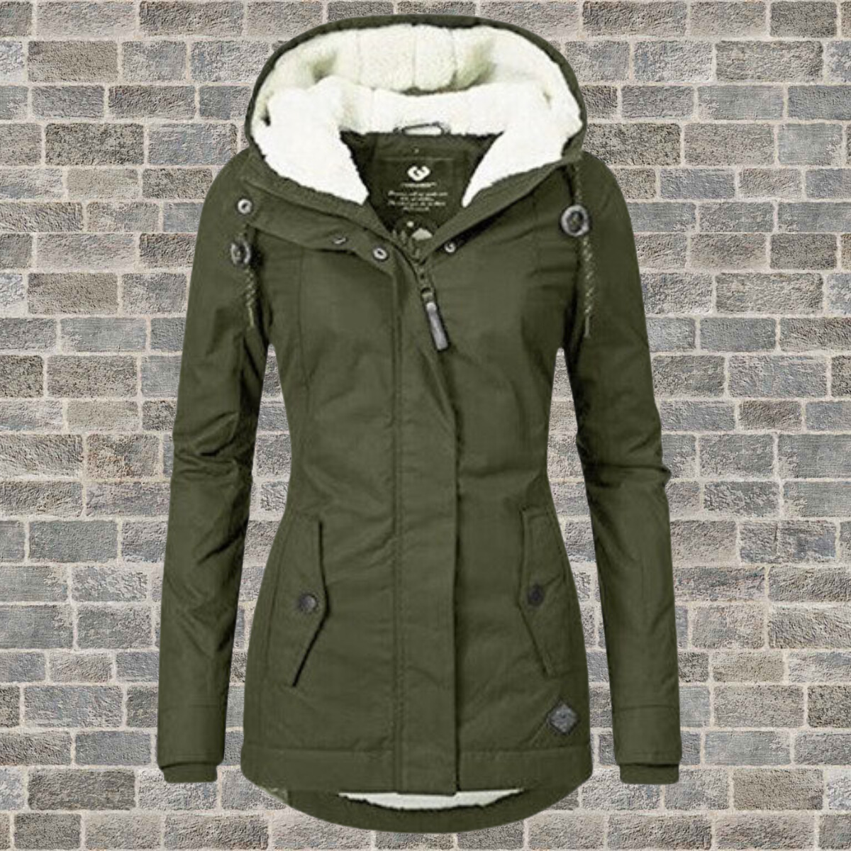 Women's pleated hooded teddy-lined winter coat