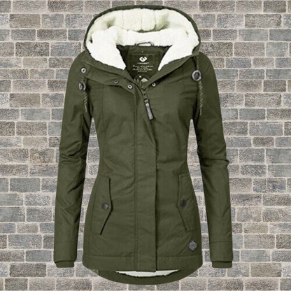 Women's pleated hooded teddy-lined winter coat
