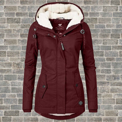 Women's pleated hooded teddy-lined winter coat
