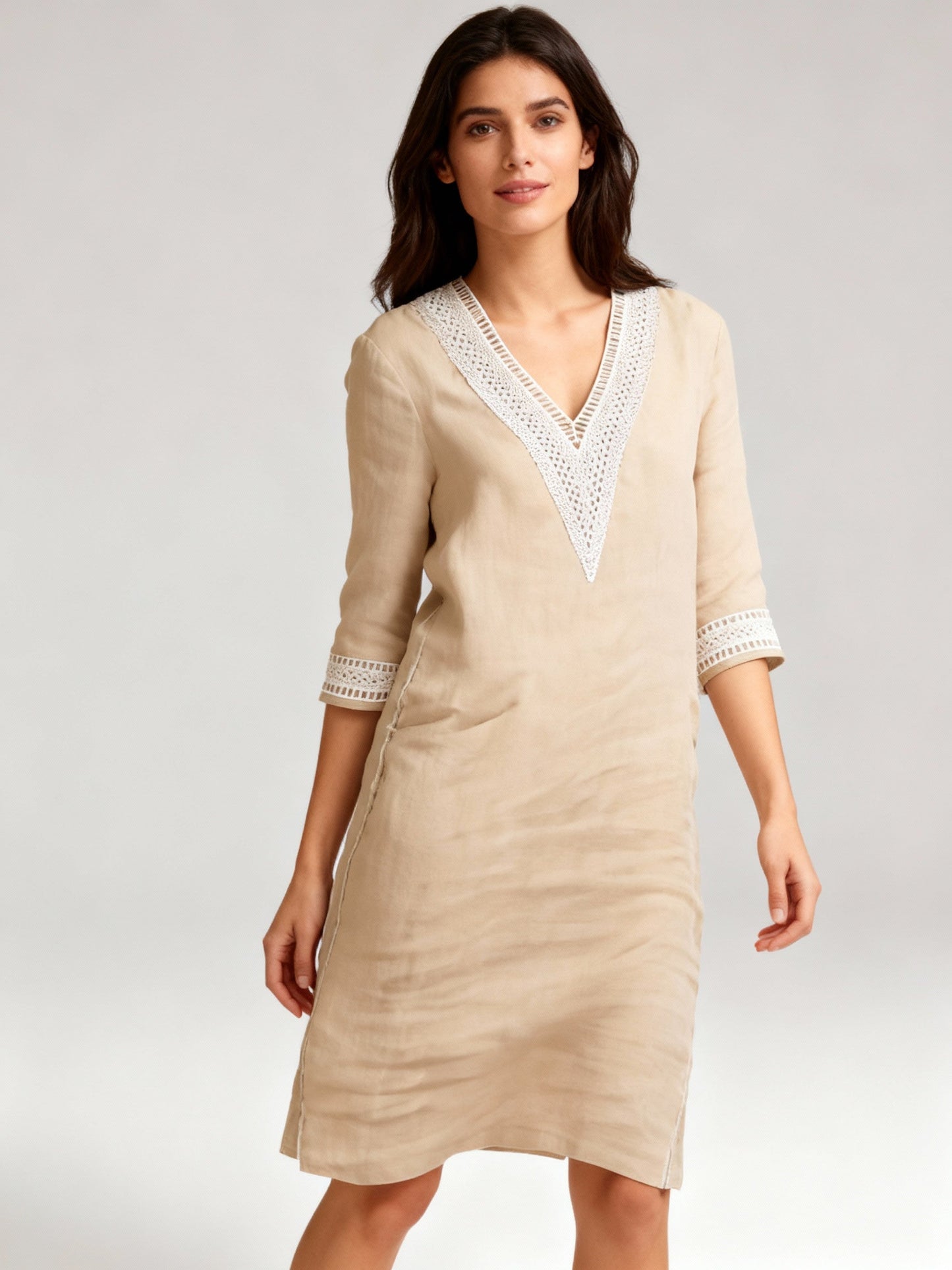 Women's 100% cotton long-sleeve summer midi dress