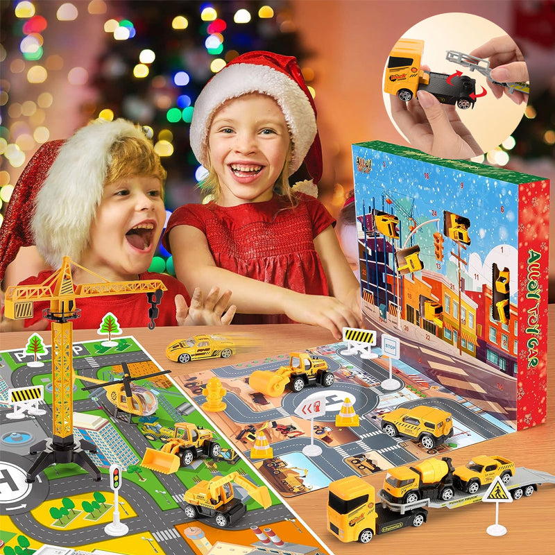 Construction toy advent calendar with vehicles