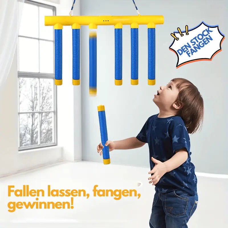 Electronic reflex catch game with falling sticks