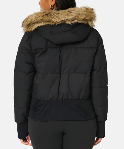 Women's faux fur trim puffer bomber jacket