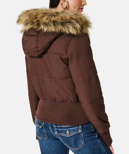 Women's Quilted Puffer Jacket – Faux Fur Hood Winter Coat