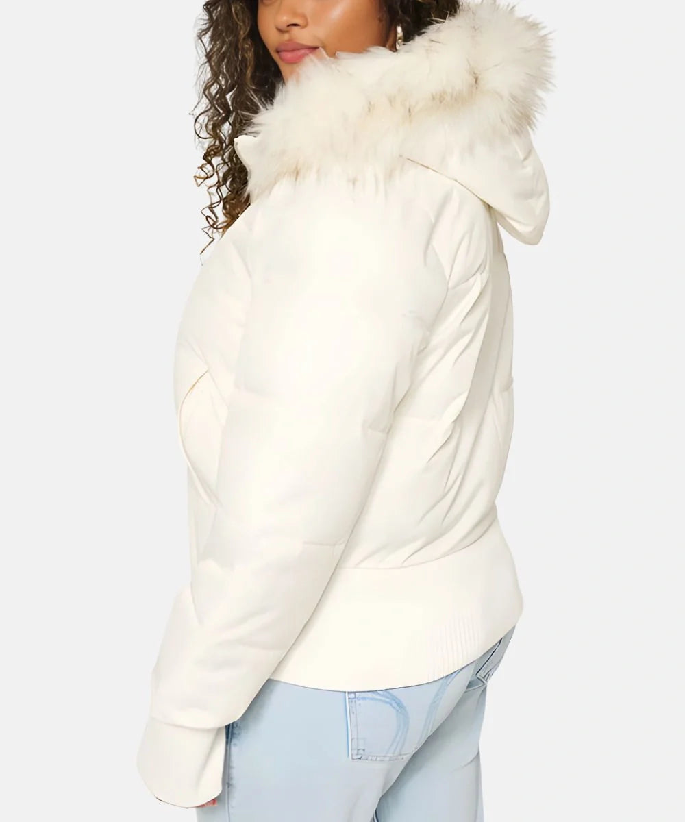 Women's white quilted puffer coat