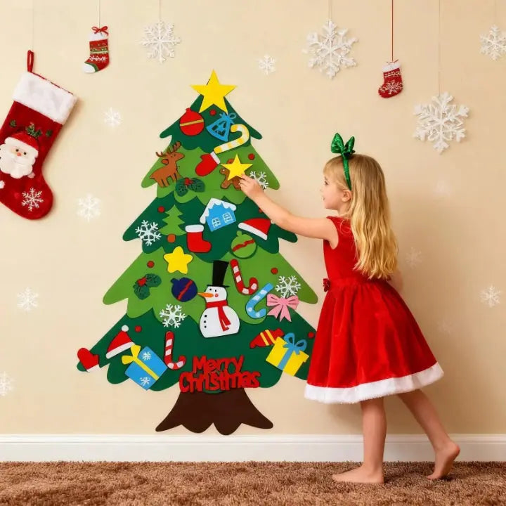 Felt Christmas tree for kids with removable ornaments