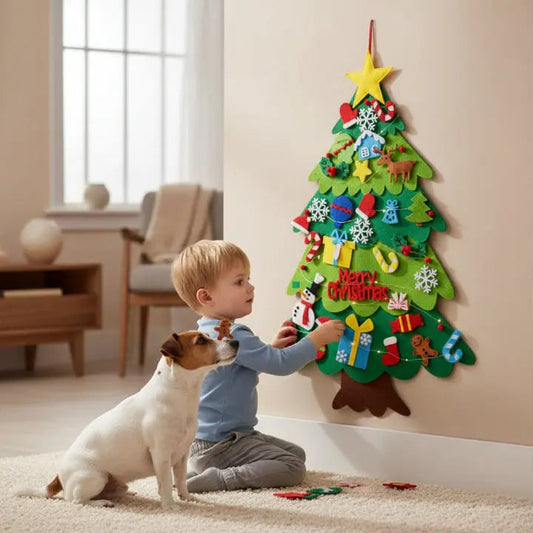 Felt Christmas tree for kids with removable ornaments