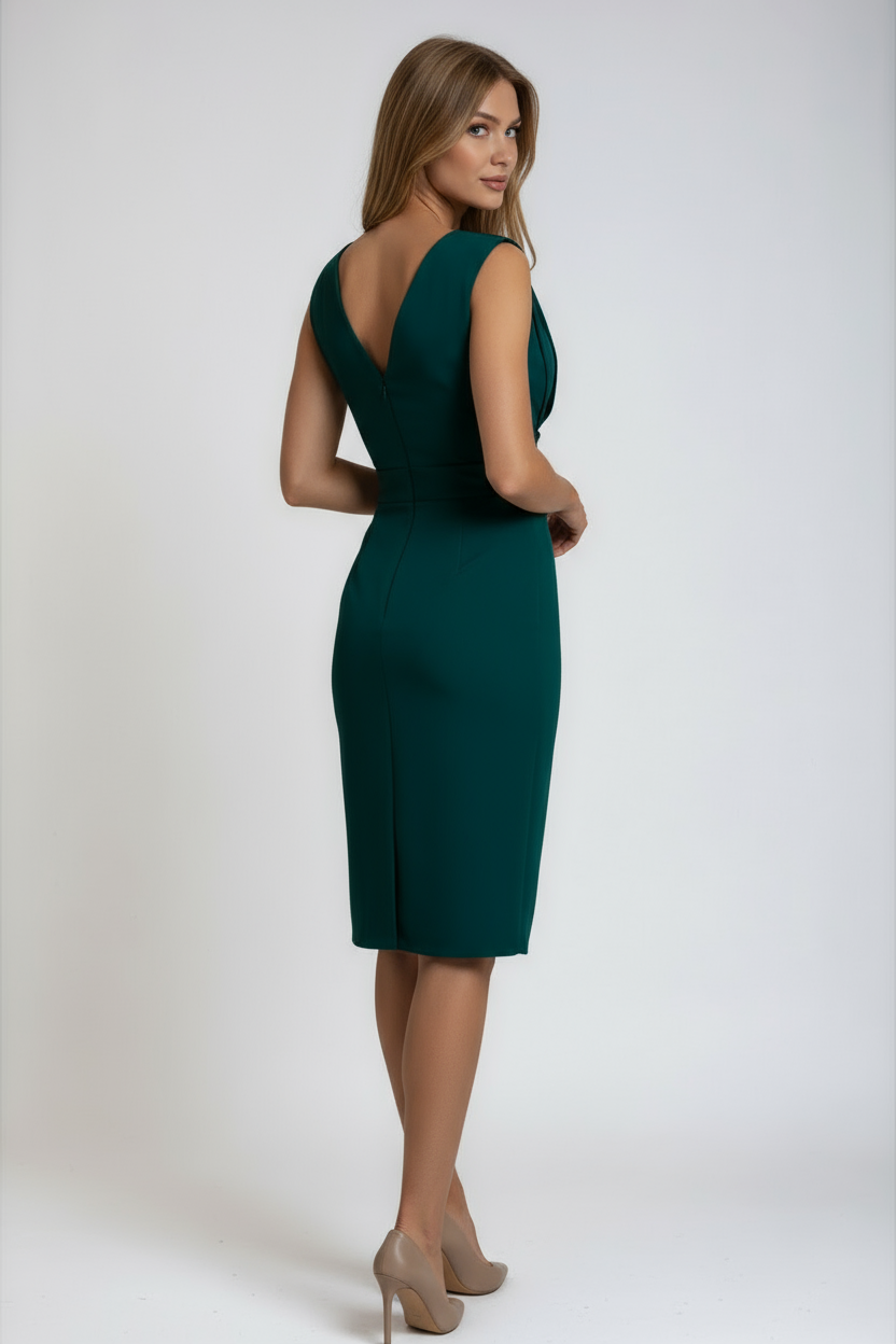Women's V-neck midi graduation dress with draped waist