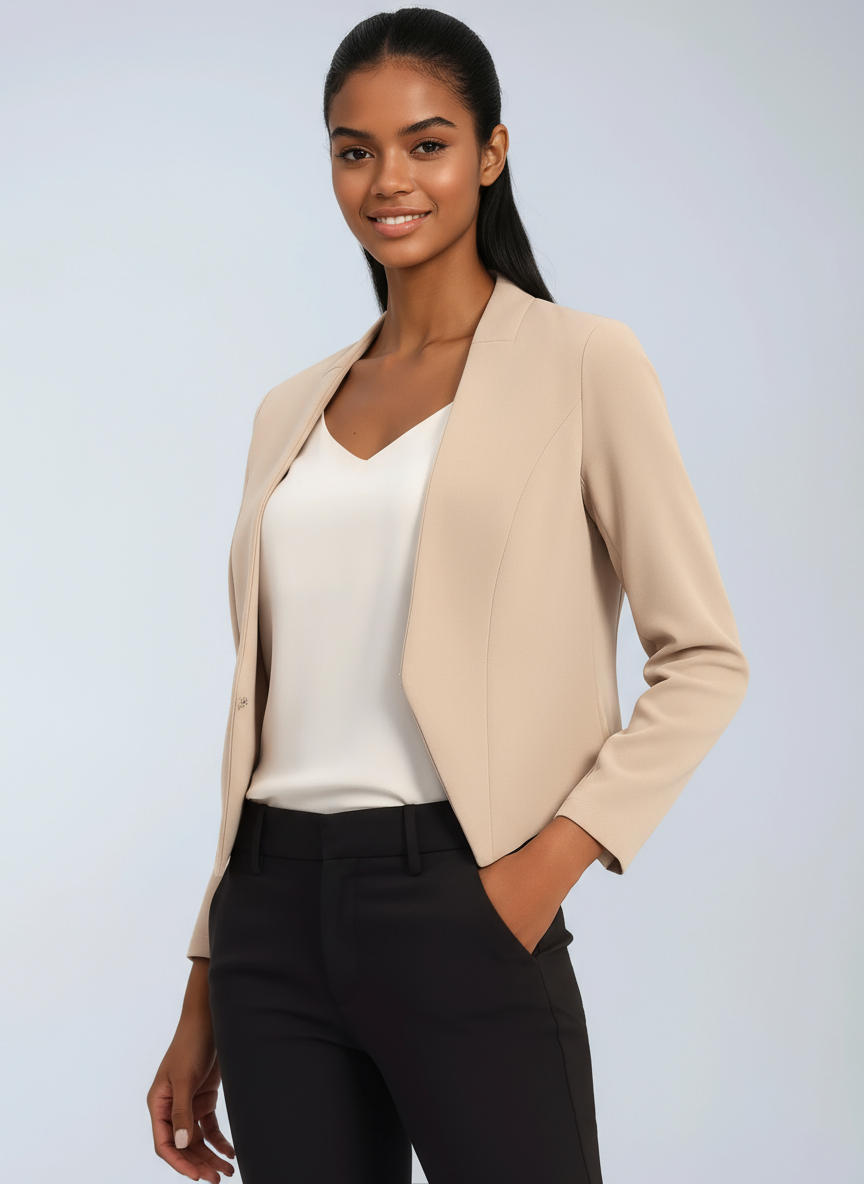 Women's cropped open-front blazer jacket in a tailored fit