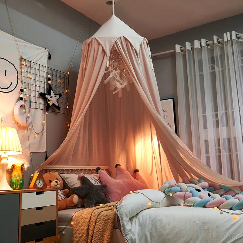 Kids bed canopy with ruffles ceiling-mounted bed net