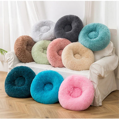 Soft donut calming cuddler pet bed for cats and dogs