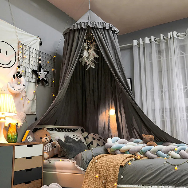 Kids bed canopy with ruffles ceiling-mounted bed net