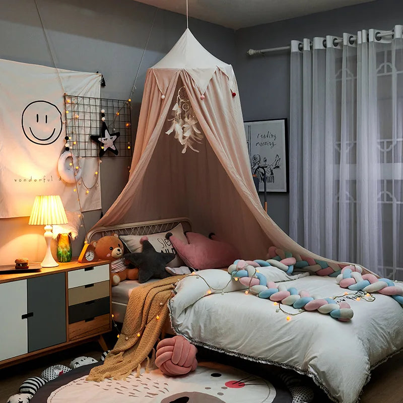 Kids bed canopy with ruffles ceiling-mounted bed net