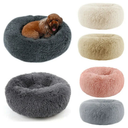 Soft donut calming cuddler pet bed for cats and dogs