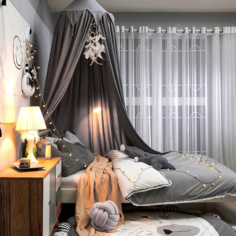 Kids bed canopy with ruffles ceiling-mounted bed net