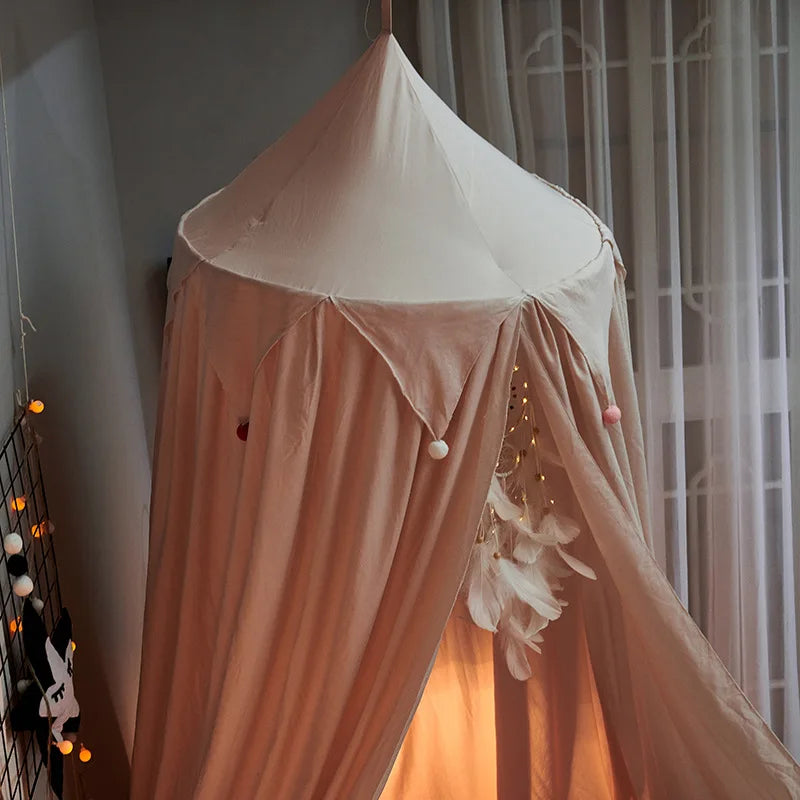 Kids bed canopy with ruffles ceiling-mounted bed net