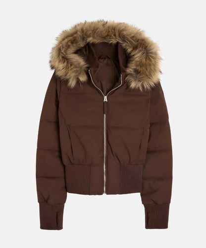 Women's Quilted Puffer Jacket – Faux Fur Hood Winter Coat