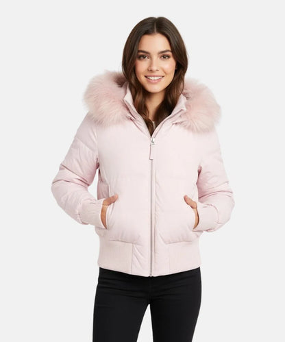 Women's Quilted Puffer Jacket – Faux Fur Hood Winter Coat
