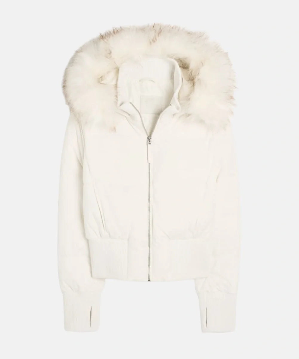 Women's white faux fur hood puffer