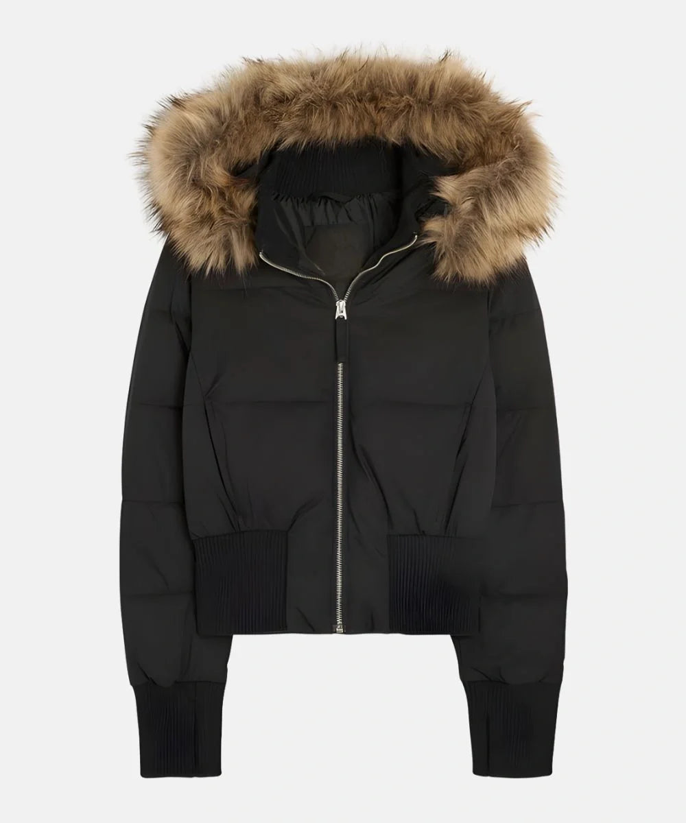 Women's faux fur hood puffer jacket - side