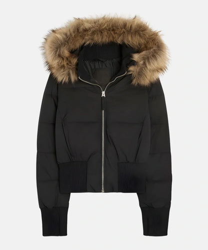 Women's faux fur hood puffer jacket - side