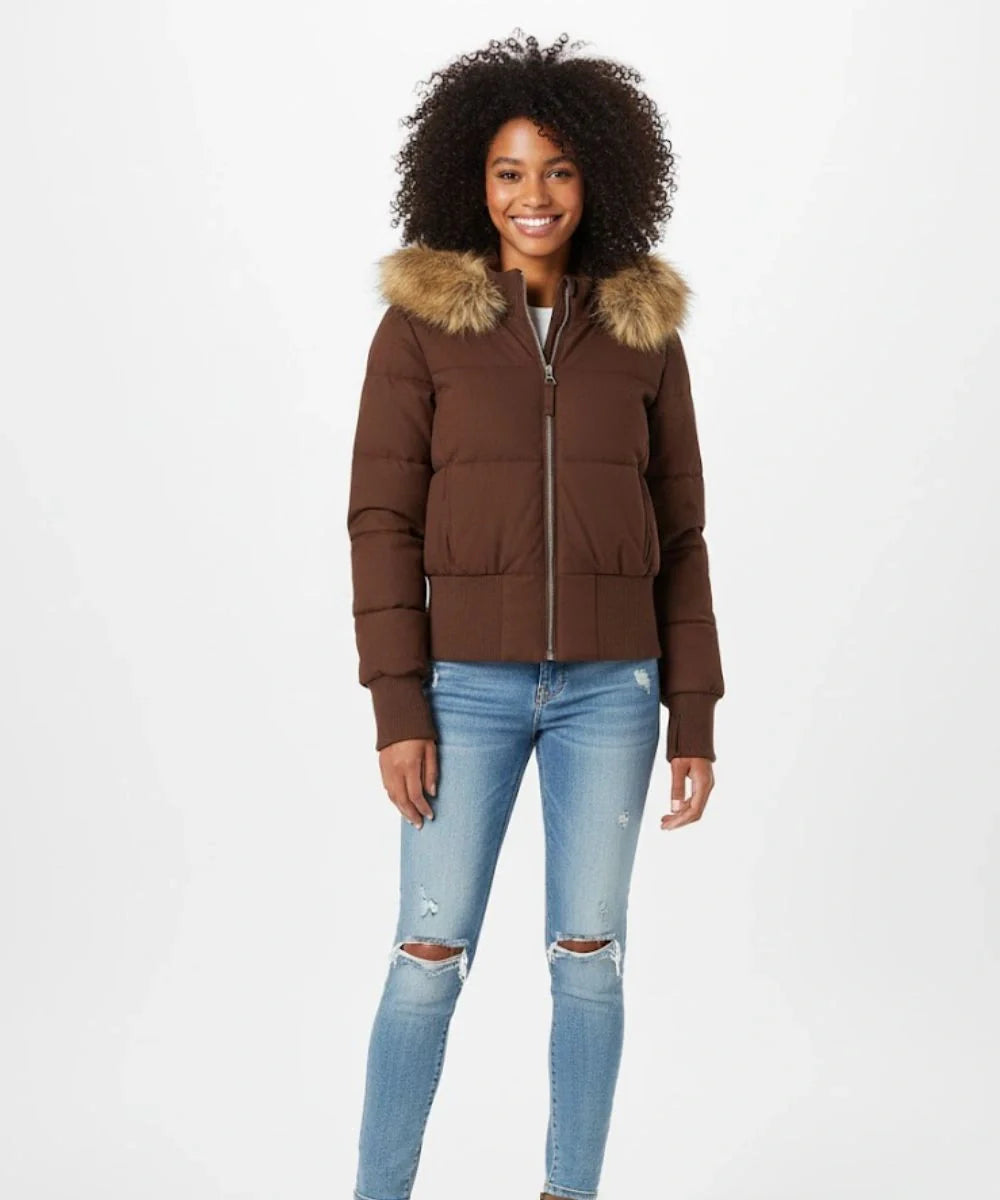 Women's Quilted Puffer Jacket – Faux Fur Hood Winter Coat