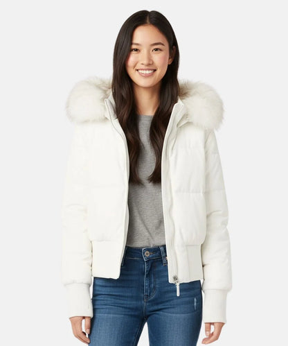 Women's white puffer bomber jacket - detail