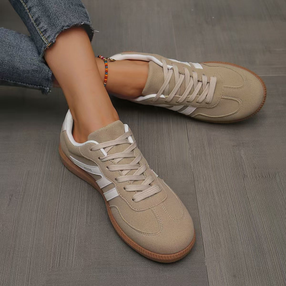 Women's suede wide-fit lace-up trainers