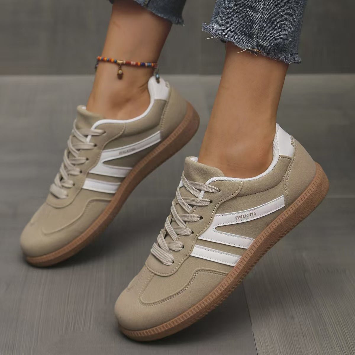 Women's suede wide-fit lace-up trainers