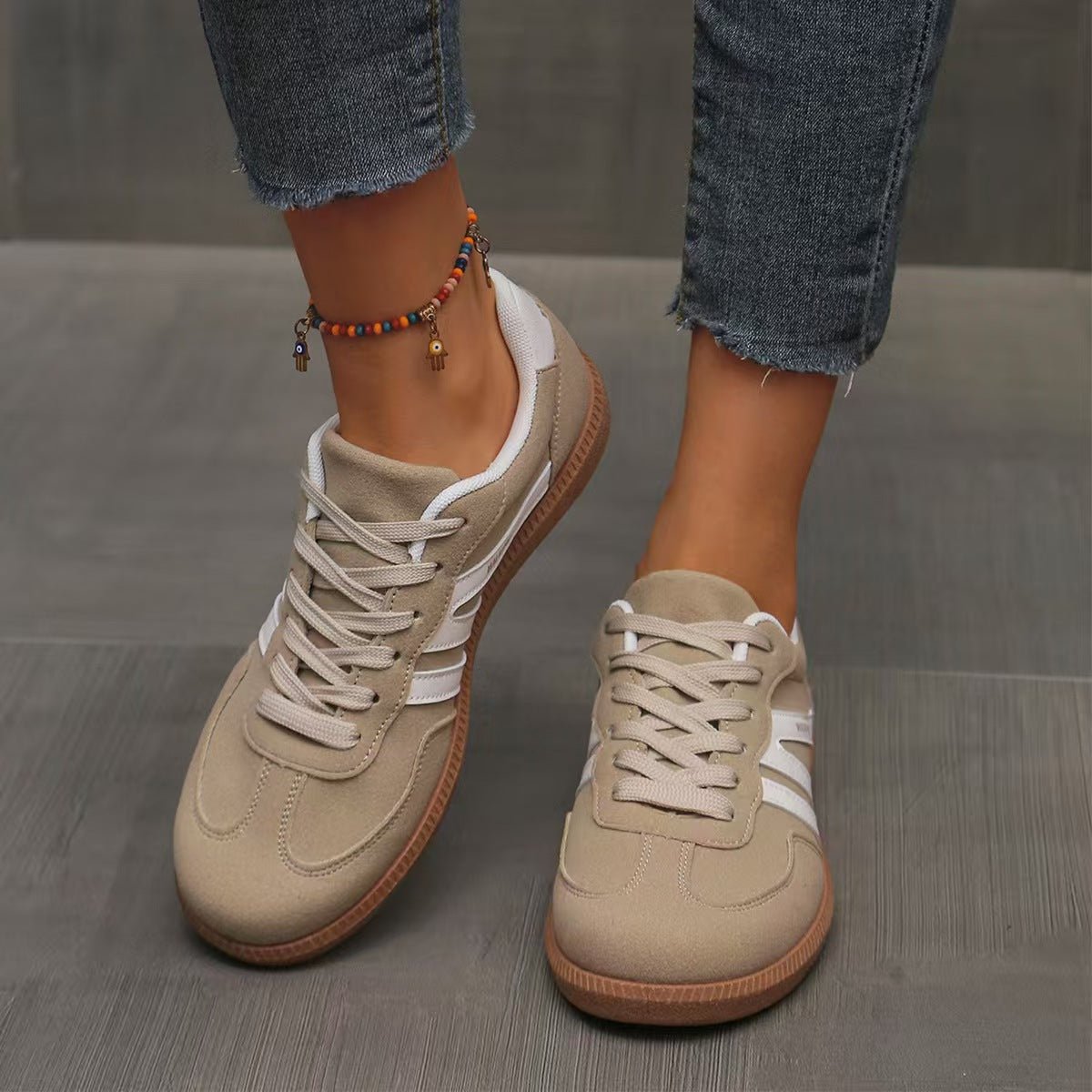 Women's suede wide-fit lace-up trainers