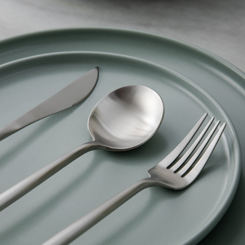 Stainless Steel Cutlery Set – Modern Matte Flatware Set for 4–16 People