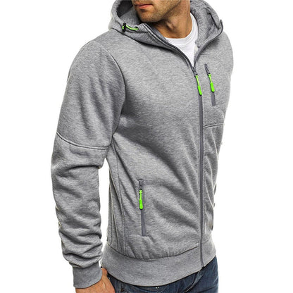 Men's black zip-up cotton hooded jacket hoodie