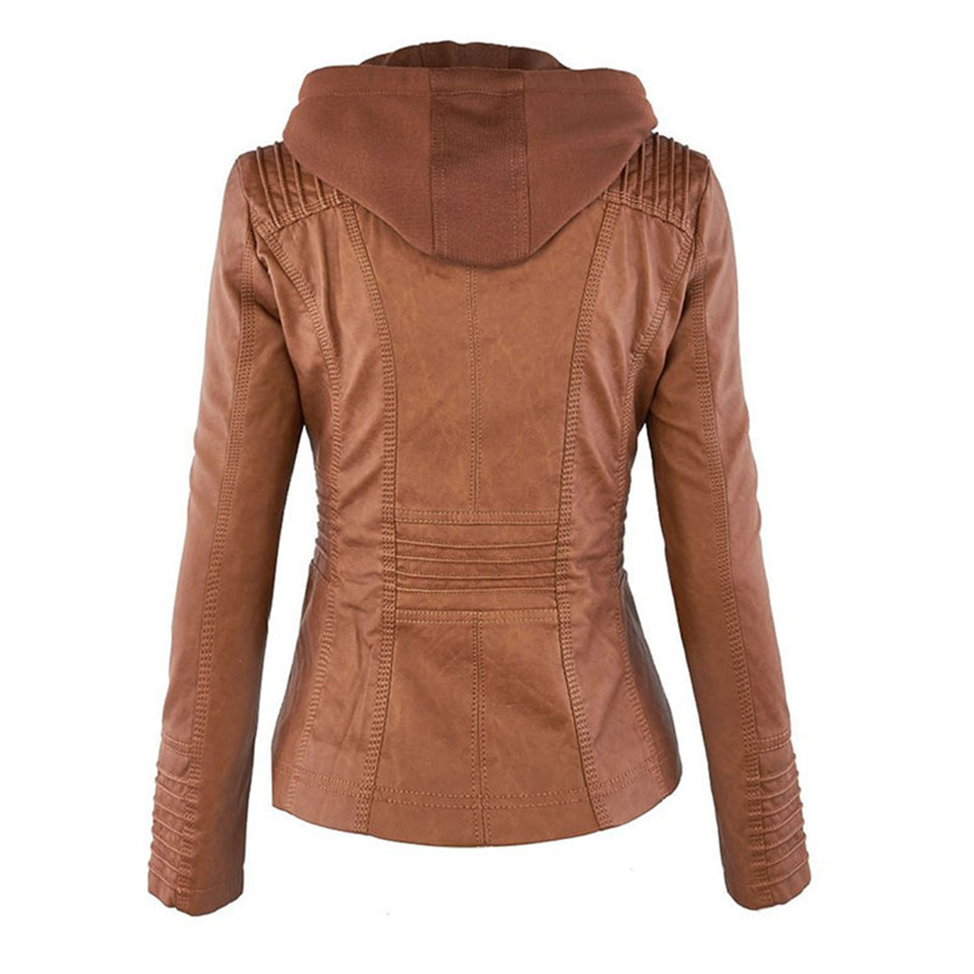 Women's faux leather jacket khaki side