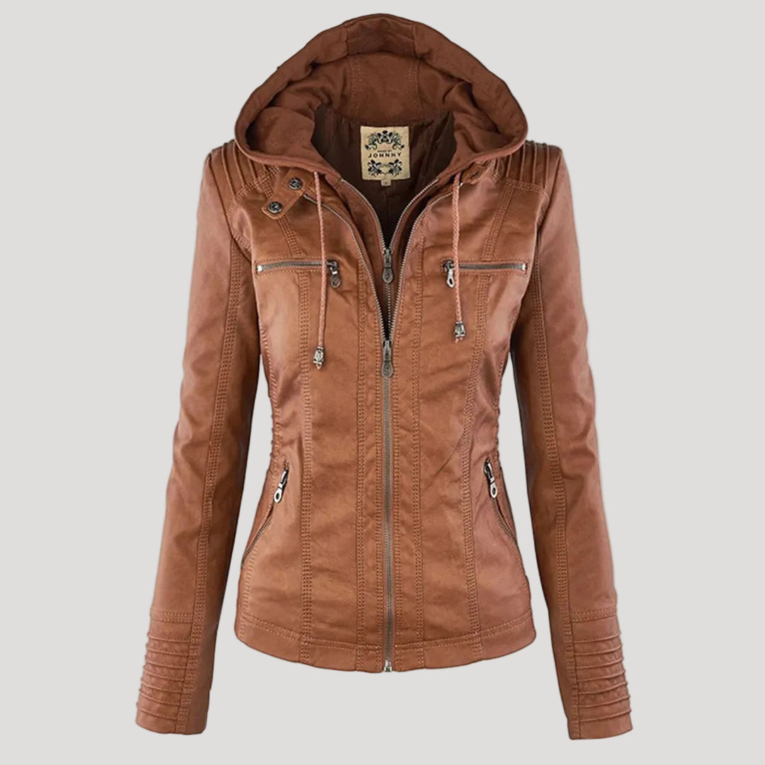 Women's faux leather jacket - khaki