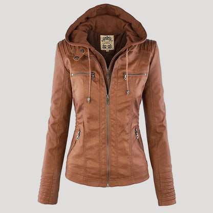 Women's faux leather jacket - khaki