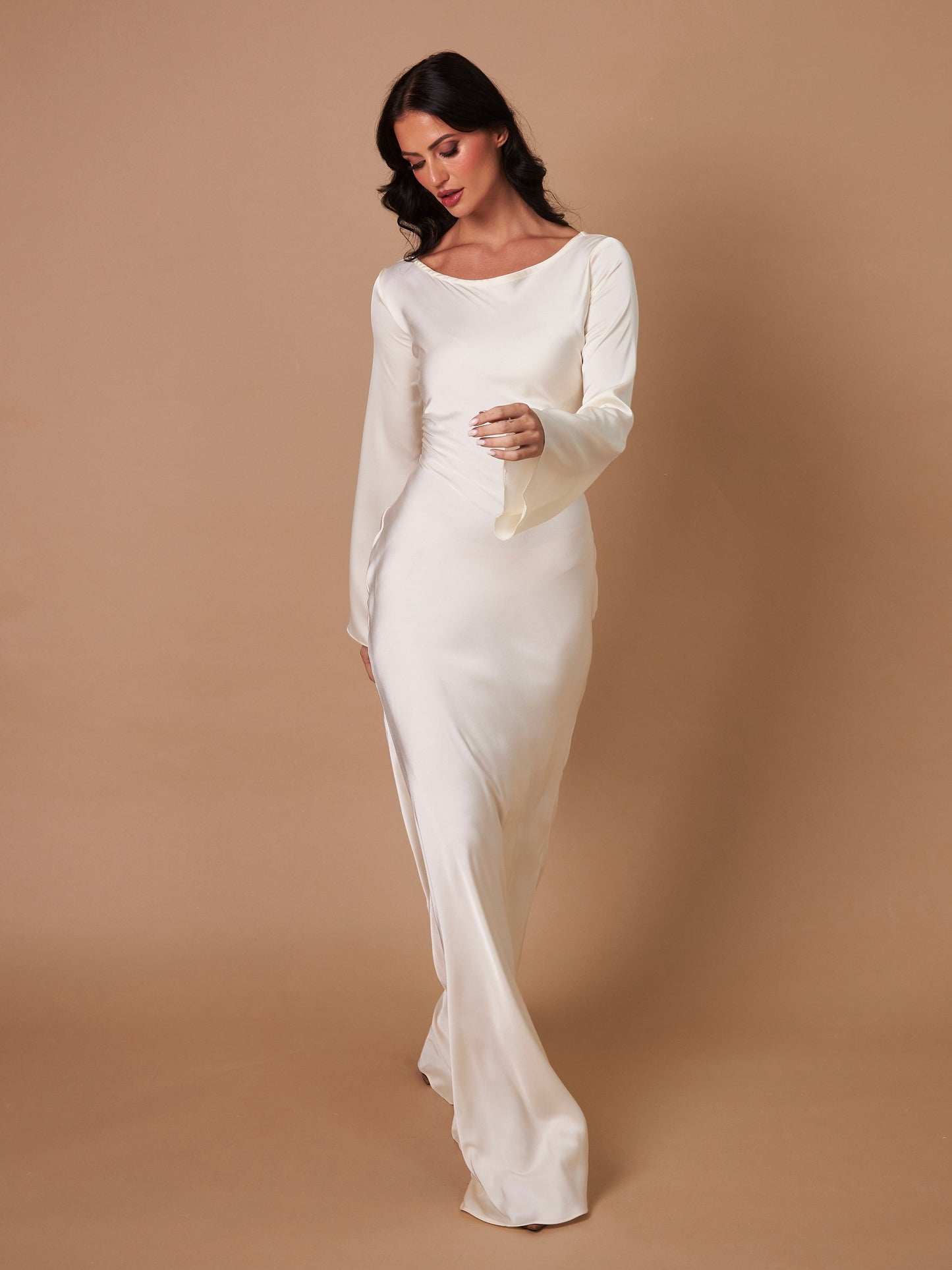 Long-Sleeve Maxi Dress – Flowing Satin Occasion Dress