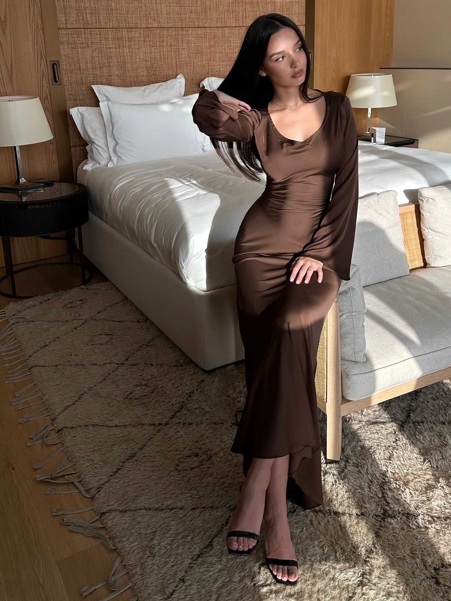 Women's A-line satin maxi dress