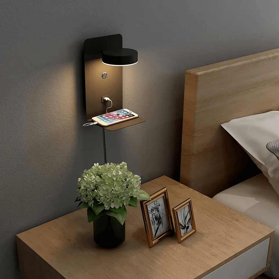 LED wall lamp with USB charging and rotating head
