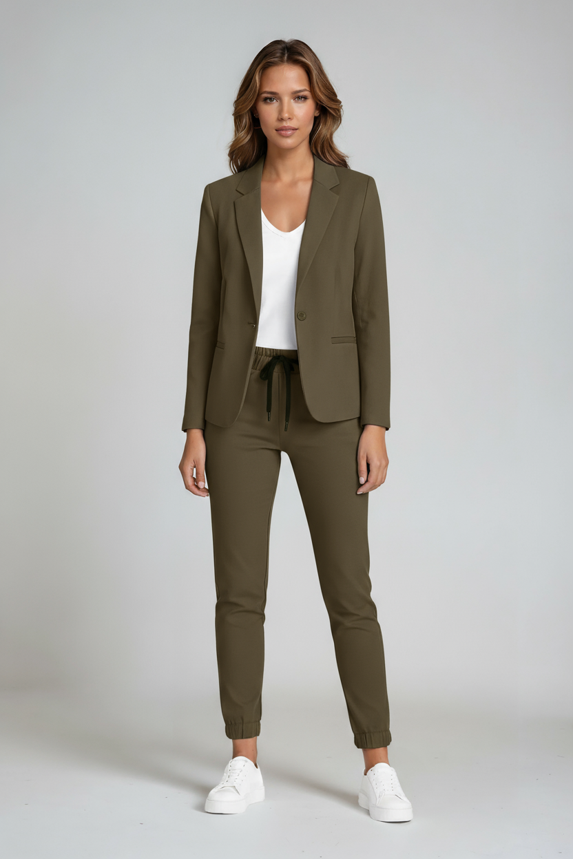 Women's tailored blazer and drawstring trousers suit set