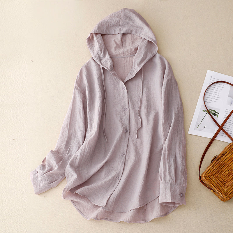 Women's lightweight hooded button-front jacket