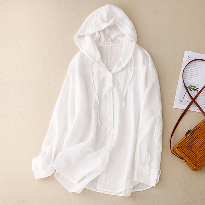 Women's lightweight hooded button-front jacket