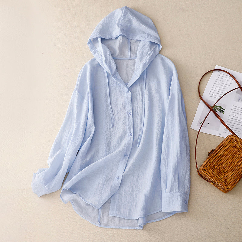 Women's lightweight hooded button-front jacket