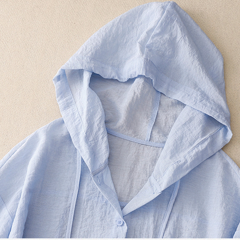 Women's lightweight hooded button-front jacket