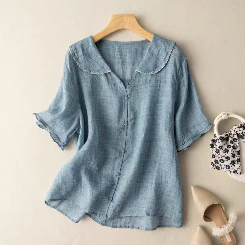 Women's vintage scalloped-collar button blouse