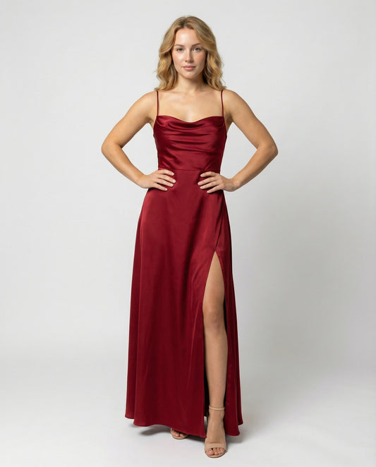 Women's maxi slip dress with side split - front