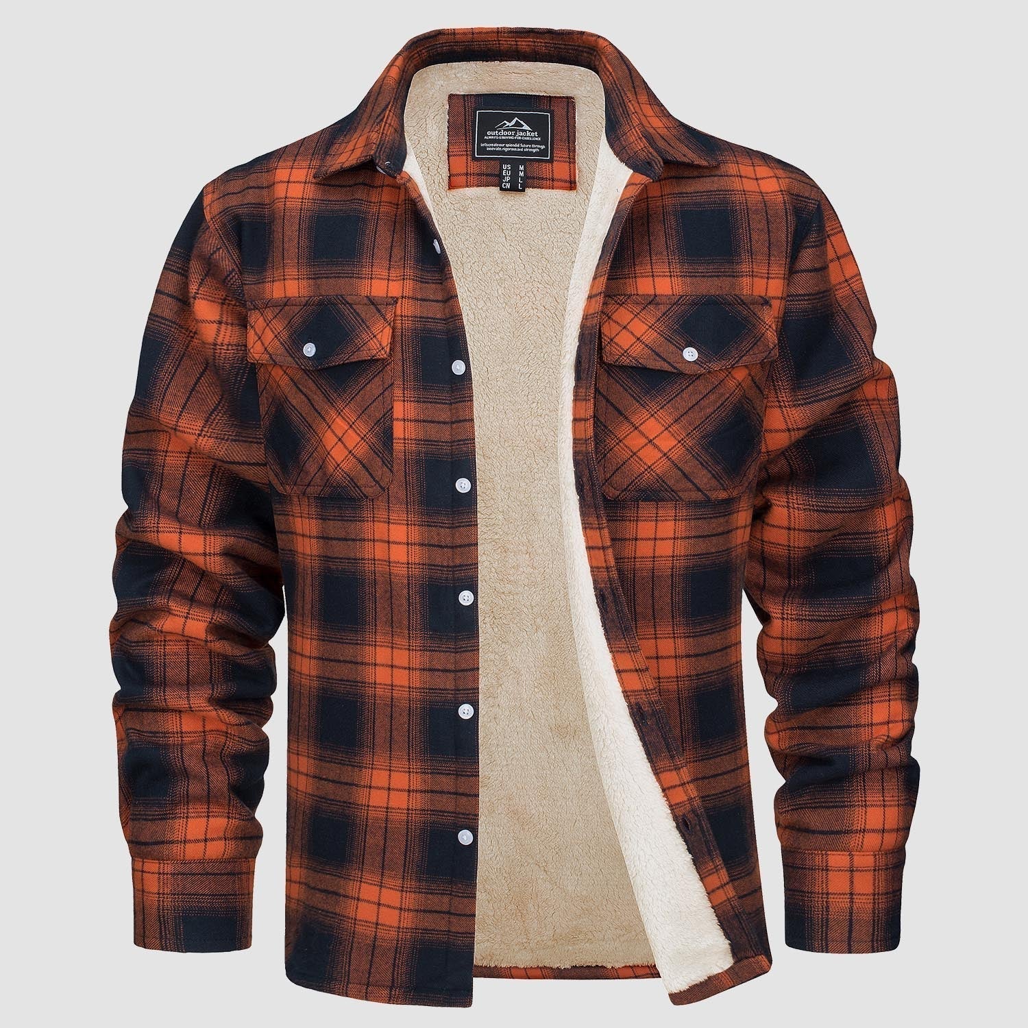 Men's plaid Sherpa-lined shacket - front