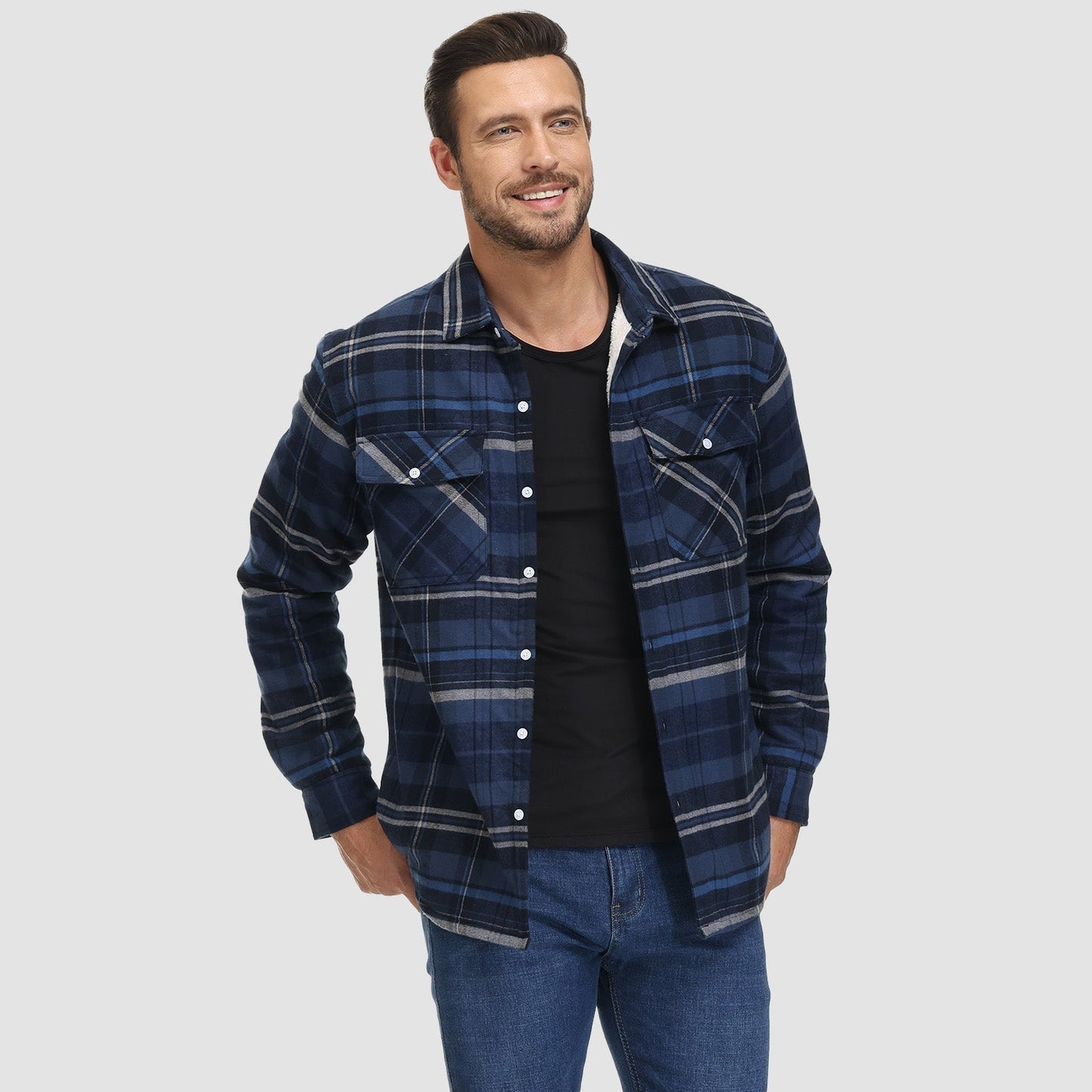 Plaid Shacket – Sherpa-Lined Casual Shirt Jacket