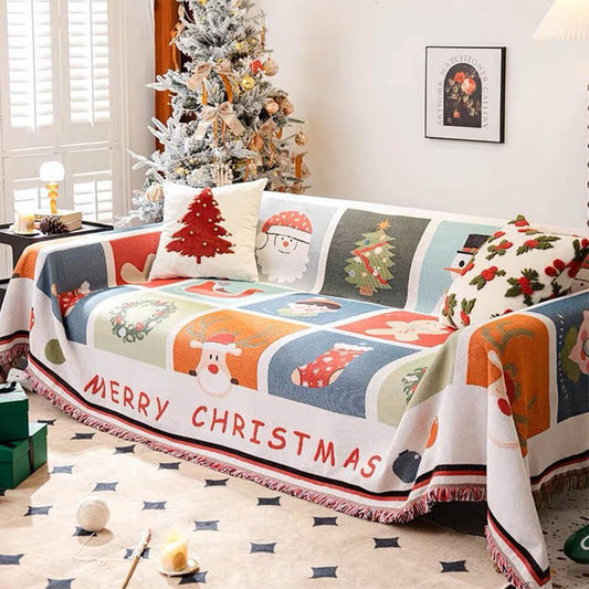 Festive Christmas sofa throw with fringe trim